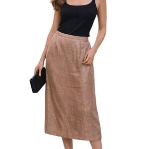 Vintage Silk Pencil Midi Skirt Size 8 Champagne Modern Minimalist Old Money